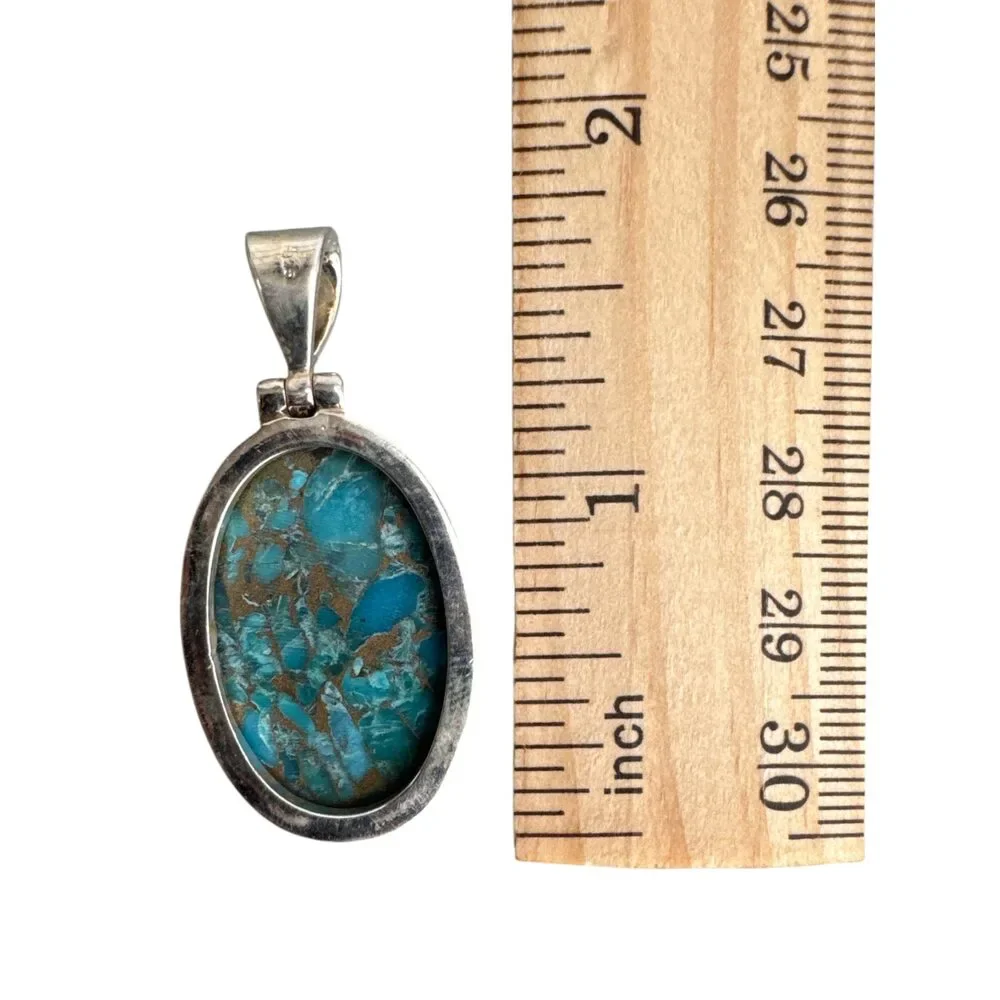 Kingman Blue Copper Turquoise Solid 925 Sterling Silver Pendant - Picture 3 of 3